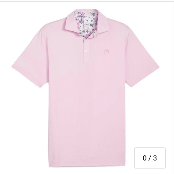 NWT PUMA X AP FLORAL TRIM GOLF POLO - Pink Large - Picture 6 of 7